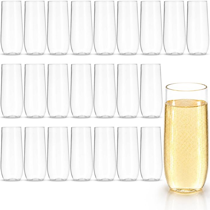 Rowdy Crowd Champagne Flutes Catering 24 Pack 285ml - Unbreakable Tritan Plastic Stemless Dishwasher Safe