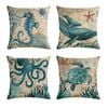 Catzon 4 Pcs Sea Theme Throw Pillow Covers Square Linen Pillowcase for Couch
