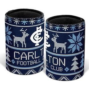 AFL Christmas Stubby Cooler - Carlton Blues - Rubber Base - XMAS