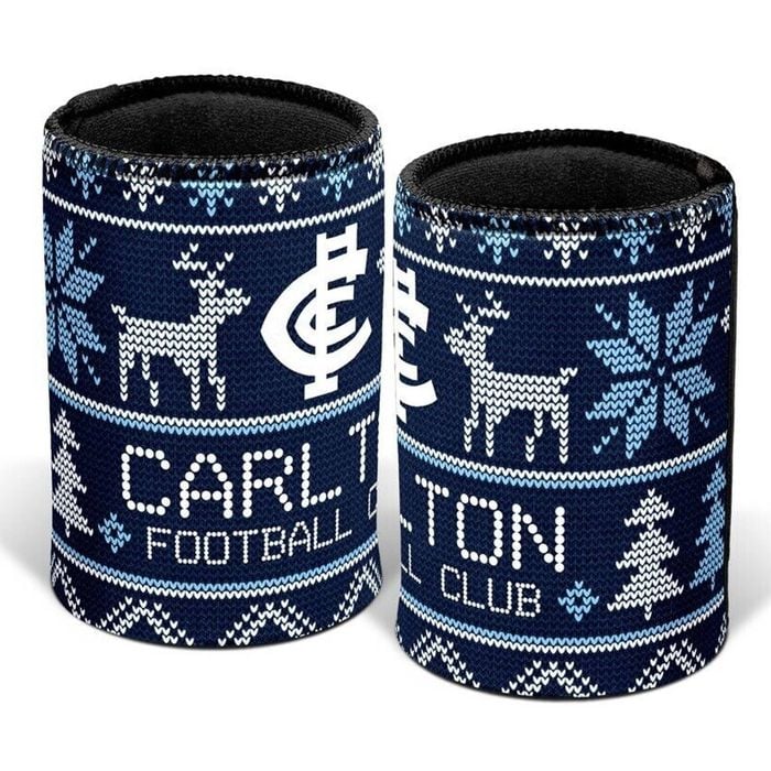 AFL Christmas Stubby Cooler - Carlton Blues - Rubber Base - XMAS