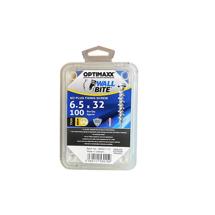 Optimaxx 6.5 x 32 Silver WallBite Masonry Screw - 100 Pack