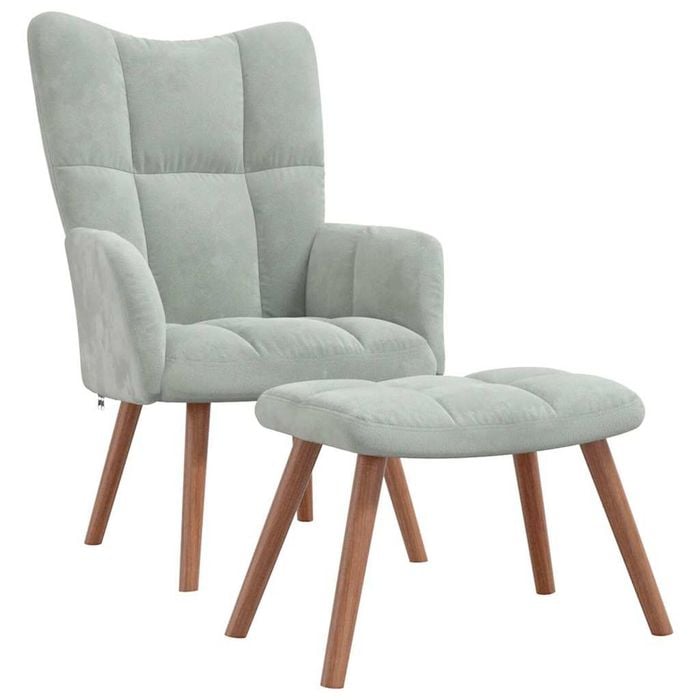 vidaXL Relaxing Chair with a Stool Light Grey Velvet Kitchen Seat Footrest