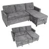 Advwin 3 Seater Sofa Bed w/ Storage Chaise 196cm Pull Out Lounge Sleeper Couch Grey