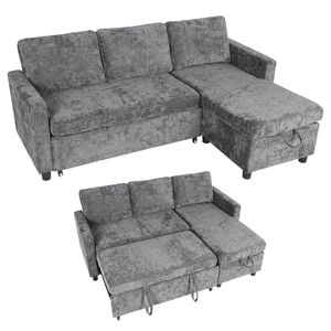 Advwin 3 Seater Sofa Bed w/ Storage Chaise 196cm Pull Out Lounge Sleeper Couch Grey