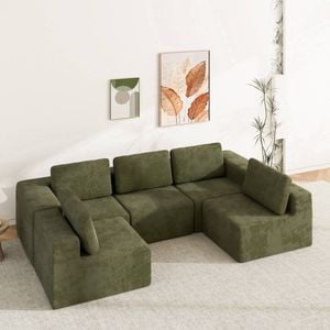 Advwin 415cm 5 Seater Sofa Convertible U Shaped Sofa Chenille Compressed Sofa Modular Couch No Assembly Green