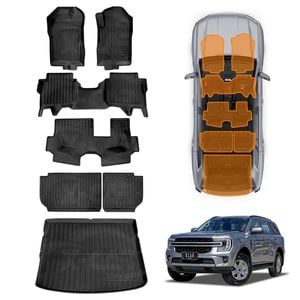 3D Floor Mats Boot Liner Set for Ford Everest 2022-Onwards Heavy Duty Kick Back Seat Protector