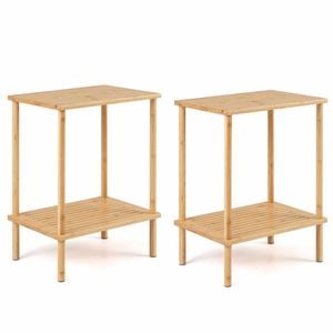 Costway 2x Side Table 2tier Nightstand Bamboo Shelf Coffee Table