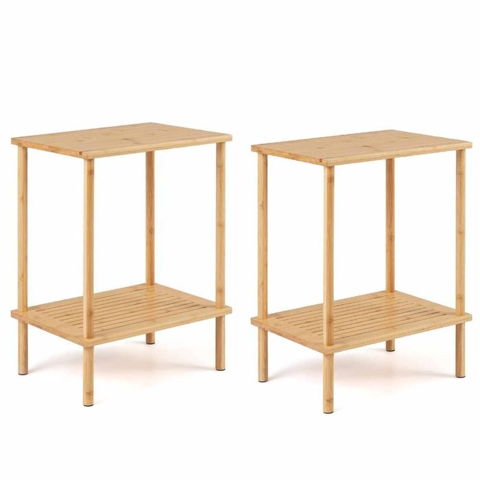 Costway 2x Side Table 2tier Nightstand Bamboo Shelf Coffee Table
