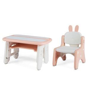 Costway Kids Activity Table & Chair Set Art Play Desk Chair Pink