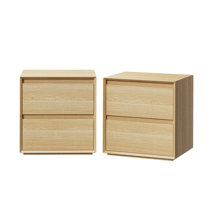 Oikiture 2pc Bedside Table 2 Drawers Bedroom Nightstand Handle-free Natural
