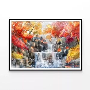 Waterfall Painting with Trees  Print 100% Australian Made 120x90cm  (Poster)