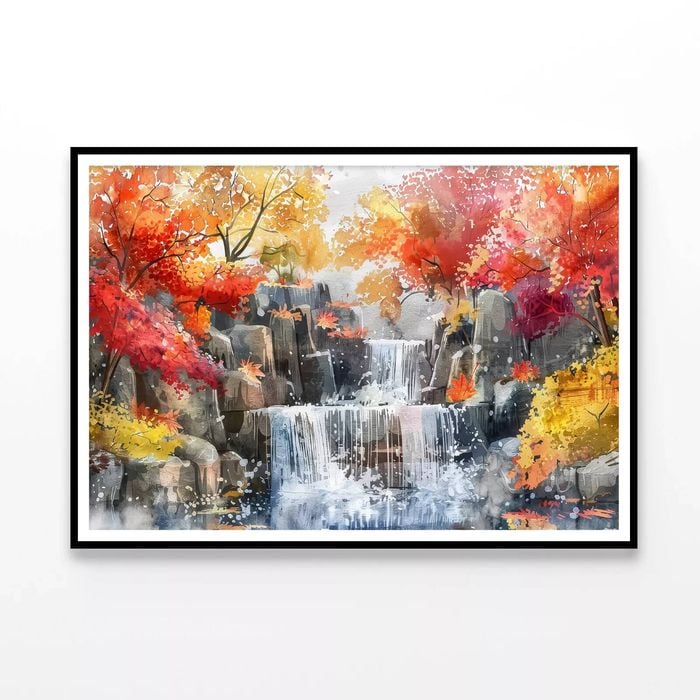 Waterfall Painting with Trees  Print 100% Australian Made 120x90cm  (Poster)