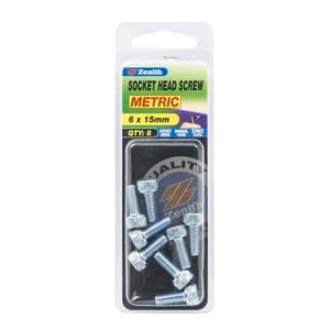 Zenith M6 x 15mm Zinc Plated Socket Head Screw - 8 Pack
