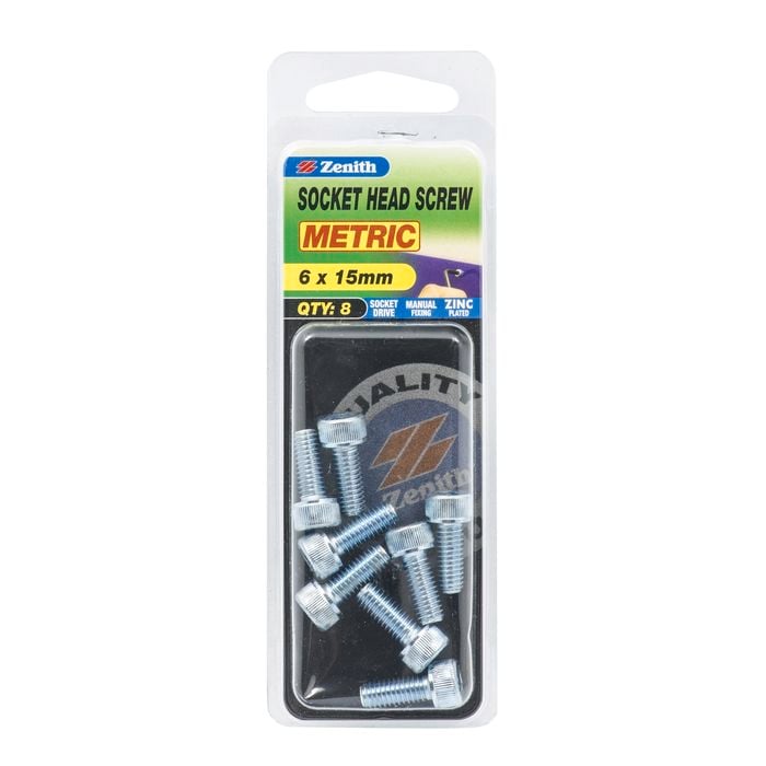 Zenith M6 x 15mm Zinc Plated Socket Head Screw - 8 Pack