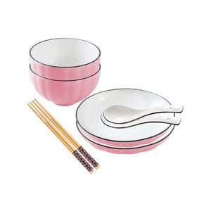 SOGA Pink Japanese Style Ceramic Dinnerware Set of 4