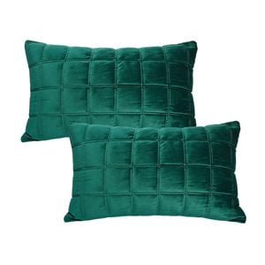 SOGA 2X 30cm Green Velvet Quilted Grid Pattern Decorative Throw Pillow