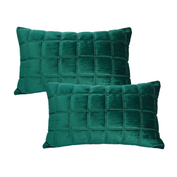SOGA 2X 30cm Green Velvet Quilted Grid Pattern Decorative Throw Pillow