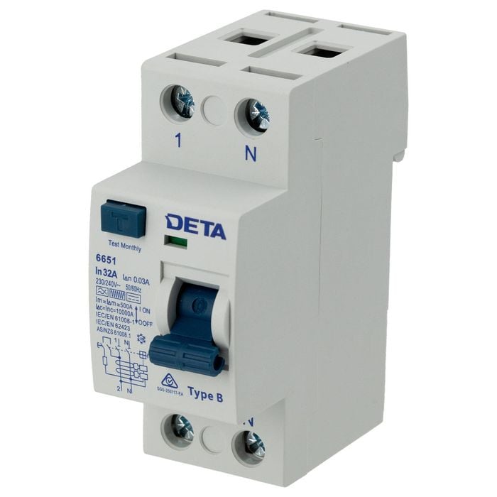 Deta Type B 30mA RCCB 32A Single Phase 1P+N 
