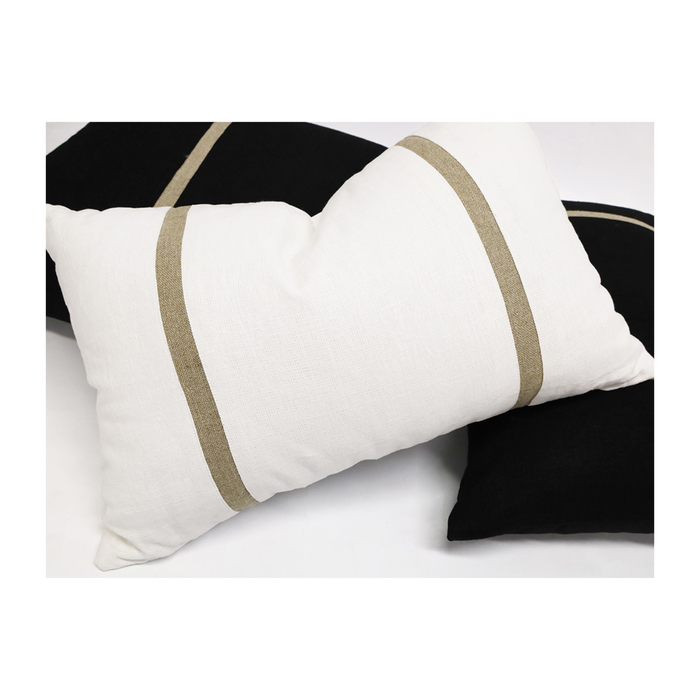 Rectangular Artisian Linen Cushion With Gold Braid 60X40CM
