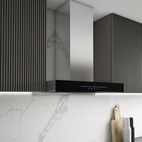 90cm premium stainless steel canopy rangehood in modern kitchen