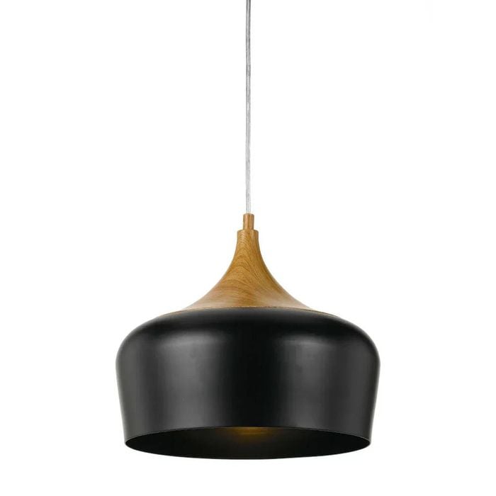 Telbix Polk Modern Pendant Hanging Lamp Light Metal Black Oak Nickel