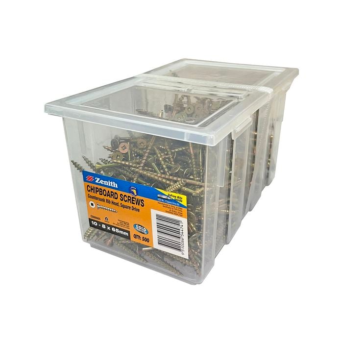Zenith 10G x 65mm Gold Passivated Square Drive Chipboard Screw - 500 Pack