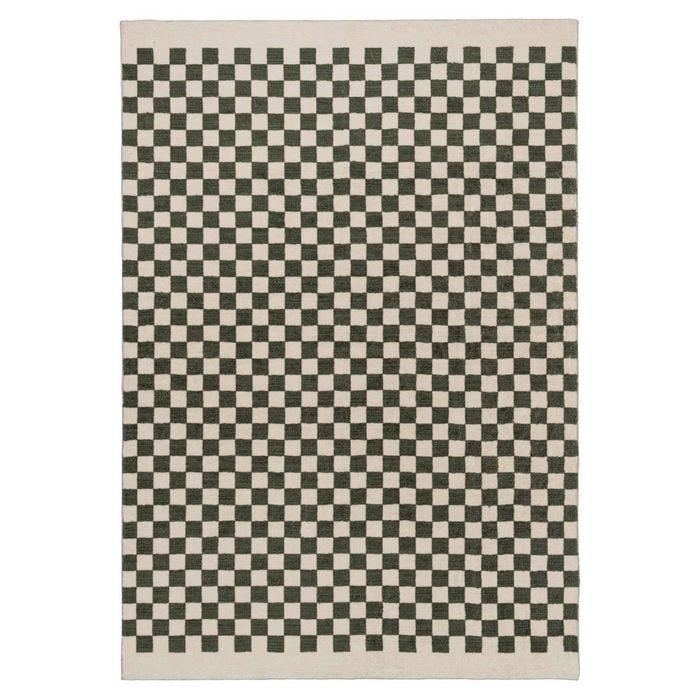 Loopsie-290cm X 200cm-malibu Green And Cream Checkered Washable Rug
