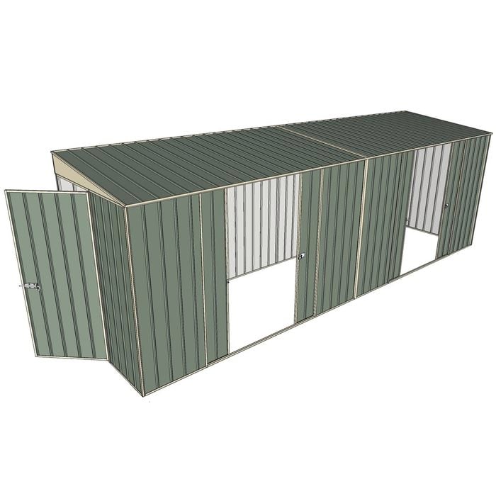 Build-a-Shed 1.5 x 6 x 2m Skillion Dual Double Sliding Side Doors Shed - Green