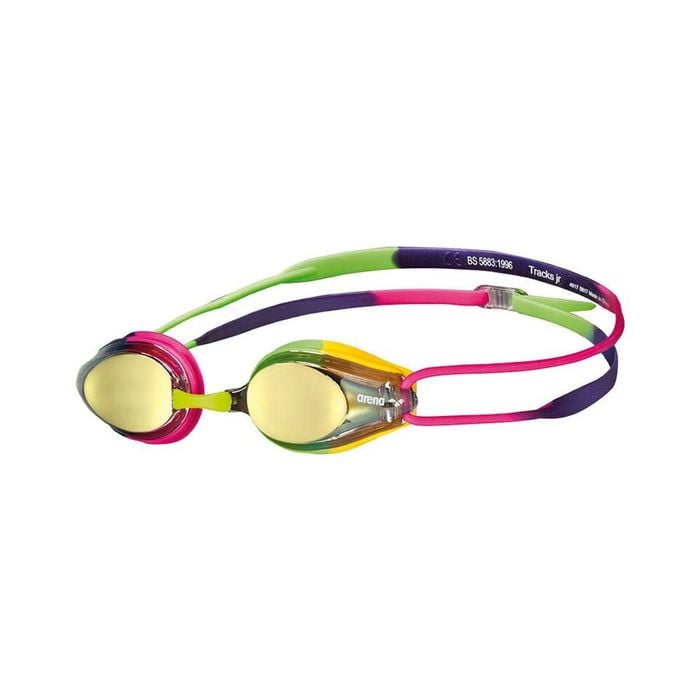 Arena Tracks Junior Mirror Goggles Swimming Eye Protection Violet/Fuchsia/Green