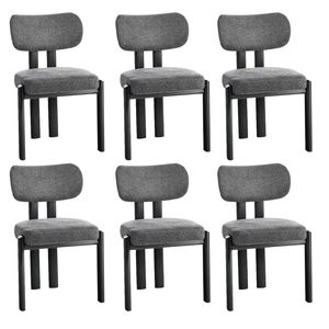Oikiture Set Of 6 Dining Chairs Linen Fabric Kitchen Chair Padded Seat Grey