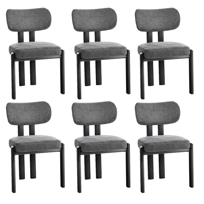 Oikiture Set Of 6 Dining Chairs Linen Fabric Kitchen Chair Padded Seat Grey