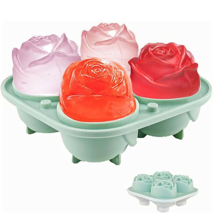 Catzon 3D Rose Ice Molds Silicone Fun Shapes for Cocktails-Green