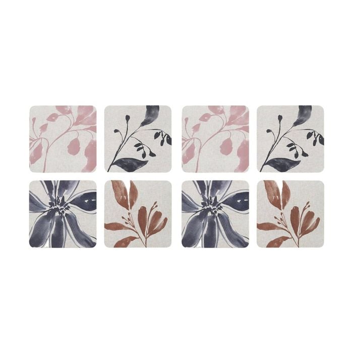 2x 4pc Ecology Hand Drawn Floral Silhouettes Cecile Rectangle Coasters 10cm