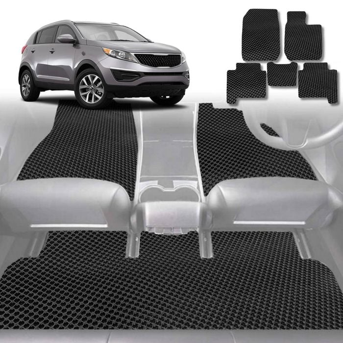 6D Diamond Car Floor Mats for Kia Sportage 2010-2015-Full Set-Black-Outback GT