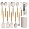 14-Piece Silicone Kitchen Utensil Set - 446°F Heat Resistant, Nonstick Cookware Gadgets (Safe materials Khaki)