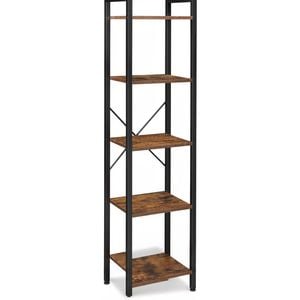5-Tier Industrial Style Rustic Brown and Black Steel Frame Bookshelf