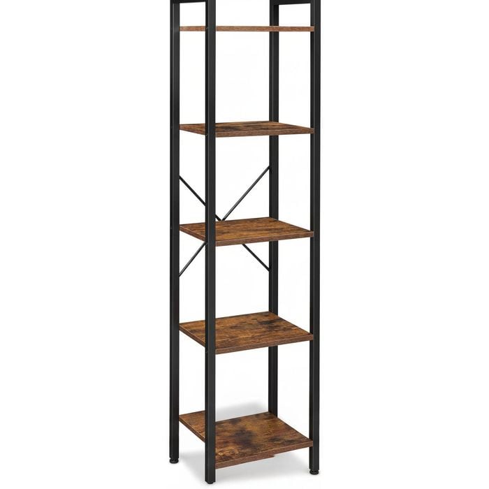 5-Tier Industrial Style Rustic Brown and Black Steel Frame Bookshelf