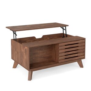 Costway 90 cm Lift Top Coffee Table Mid Century Center Table w/Hidden Compartment-Brown