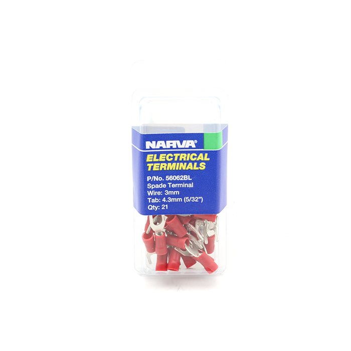 Narva 2.5-3mm / 4.3mm (5/32") Red Flared Vinyl Insulated Spade Terminal (Eye Terminal) - 21 Pack