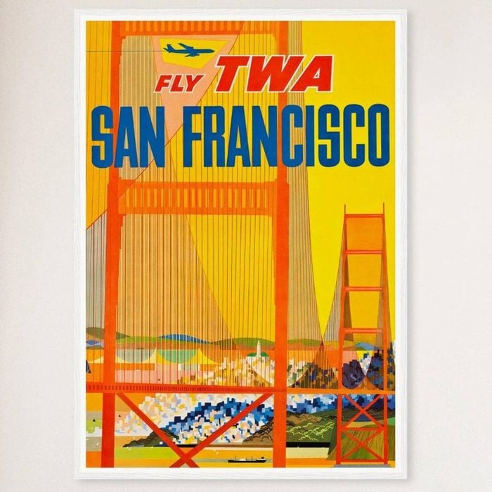 Galrie Vintage San Francisco Airline Travel Poster Golden Gate Bridge Art, White Frame, A0 84 x 119cm (33 x 47inch)