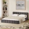 Oikiture Bed Frame Double Size Tufted Headboard Grey Velvet