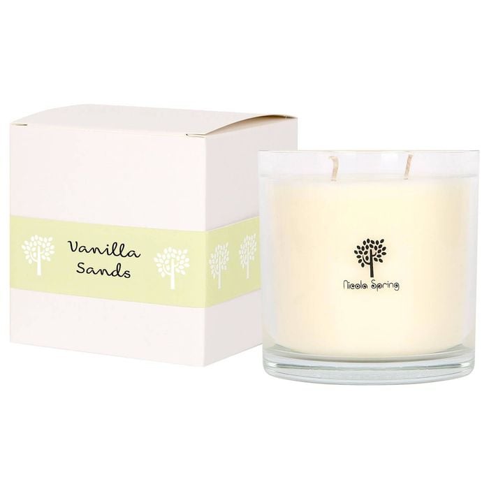 Nicola Spring 400g Soy Wax Scented Candle - Vanilla Sands - 45 Hour Burn Time Relaxation Aromatherapy Gift Ready Jar Candle
