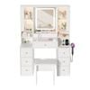 Advwin Makeup Vanity Desk with LED Mirror, Dressing Table with RGB Cabinet Charging Stationh 7 Drawers White