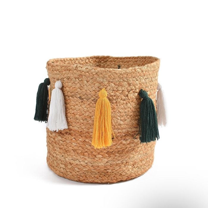 Yarra Textiles Multi-purpose Jute storage basket Sparkle (25 Cm X 25 Cm X 25 Cm) Beige