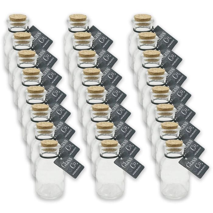 24PK Glass & Co Courtney Push Cork Lid Round Storage Bottle Jar 70ml Clear