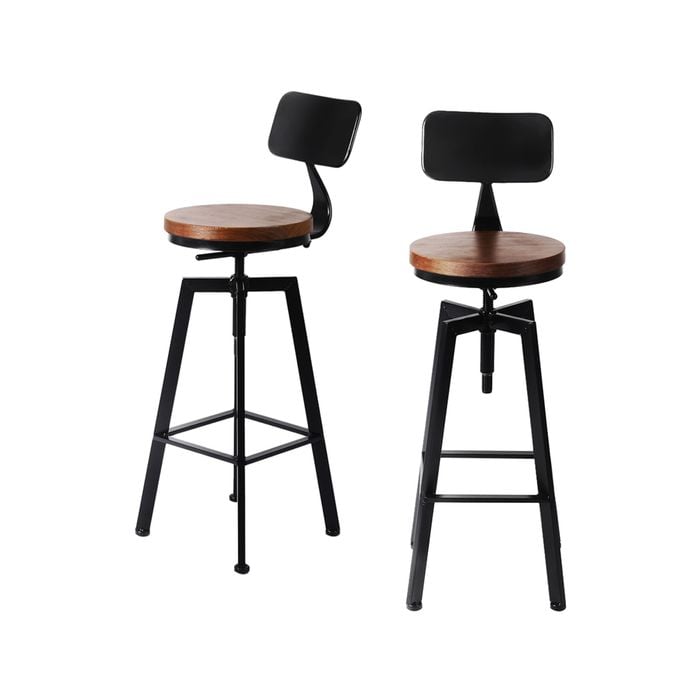 Levede 1x Wooden Vintage Industrial Bar Stools with Back Black