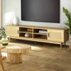 Homfurn 180cm Rattan Tv Unit With 2 Drawers, Solid Wood Legs, Oak