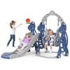 Advwin 4 in-1 Kids Slide and Swing Set with Basketball Hoop Blue