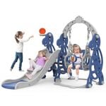 Advwin 4 in-1 Kids Slide and Swing Set with Basketball Hoop Blue