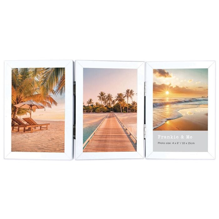Frankie & Me Hinged 4x6'' Triple Picture Frame Home/Office Photo Decor White